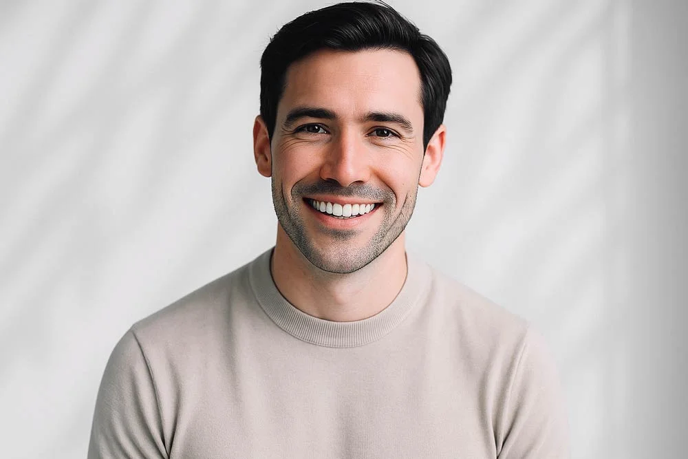 איש חייכן המקדם אסתטיקה דנטלית והלבנת שיניים בנתניה.